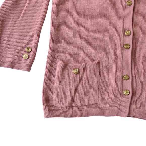 Vintage Bobbie Brooks Pink Knit Cardigan | 80s Retro Sweater with Gold Buttons - Picture 4 of 7